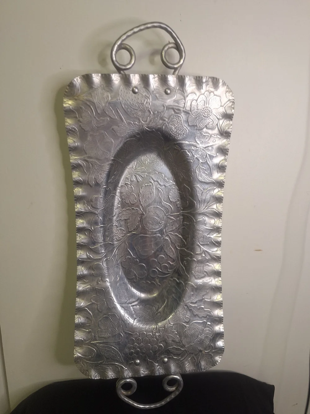 Hand Finished Aluminum Tray - W/ Floral & Fruit 15